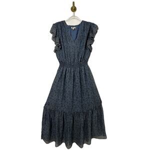 Max Studio Tiered Cottage Midi-Maxi Dress Womens Large Dusty Blue Floral